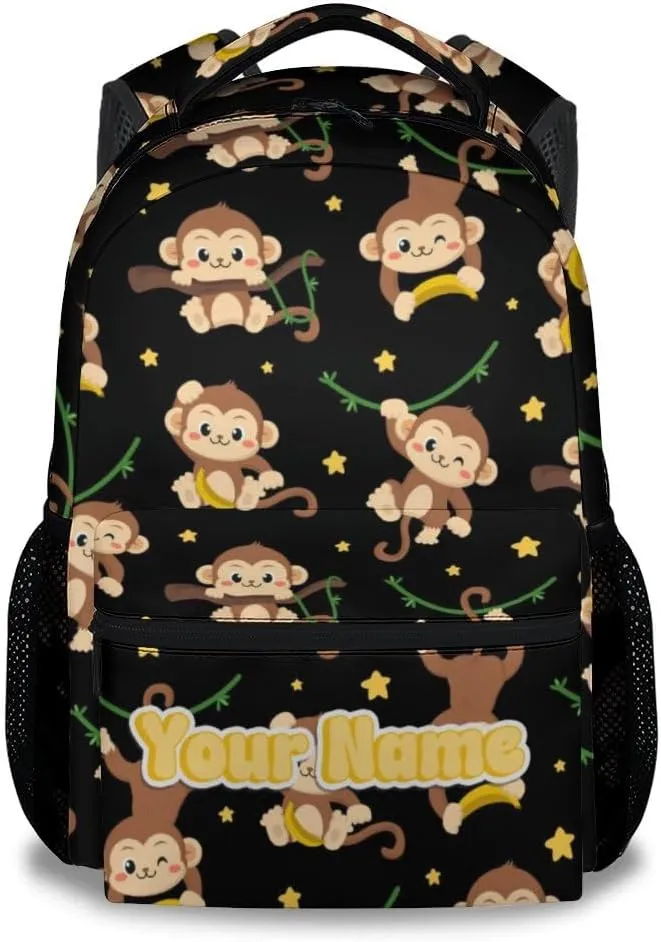Custom Backpack - Cute Monkey Travel Backpack for Kids - 17 Inch Cartoon Bookbag for Elementary Primary School - Back to School Supplies