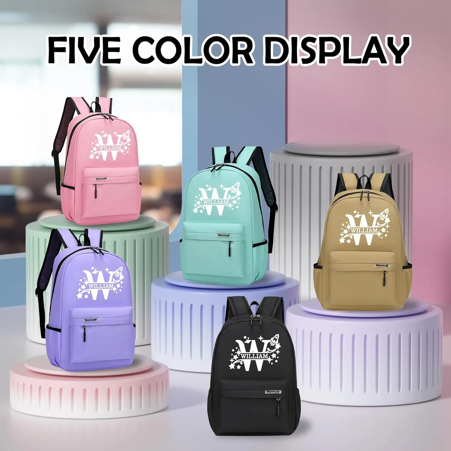 Custom Backpack for Girls Boys with Name Design, Personalized Backpack Lightweight for Camping Travel, Back To School Shoulder Bookbags Customizable for Kid Child