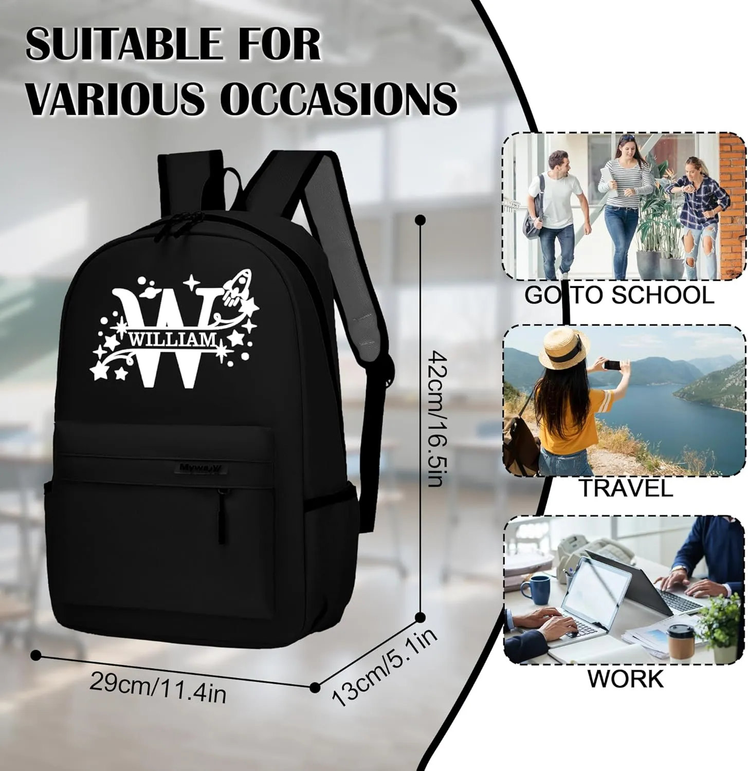 Custom Backpack for Girls Boys with Name Design, Personalized Backpack Lightweight for Camping Travel, Back To School Shoulder Bookbags Customizable for Kid Child