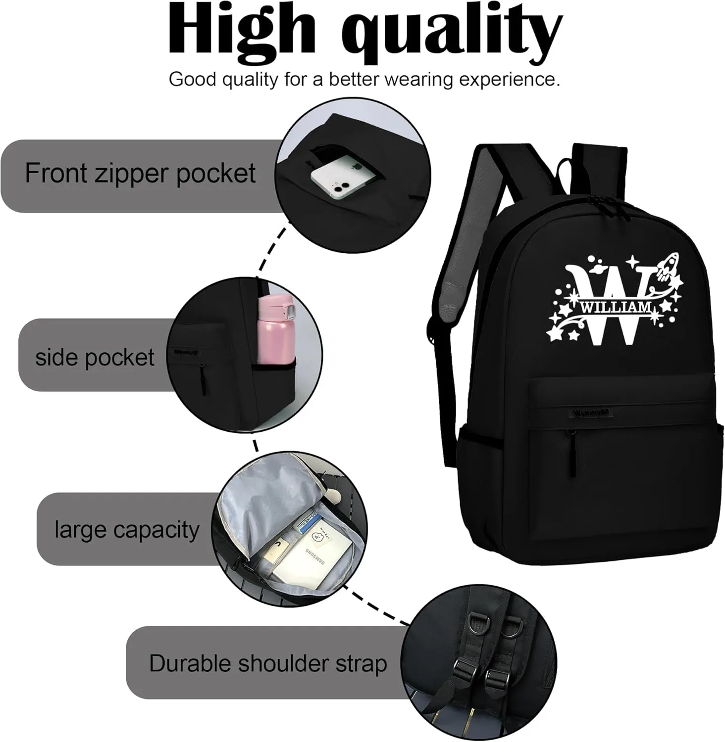 Custom Backpack for Girls Boys with Name Design, Personalized Backpack Lightweight for Camping Travel, Back To School Shoulder Bookbags Customizable for Kid Child