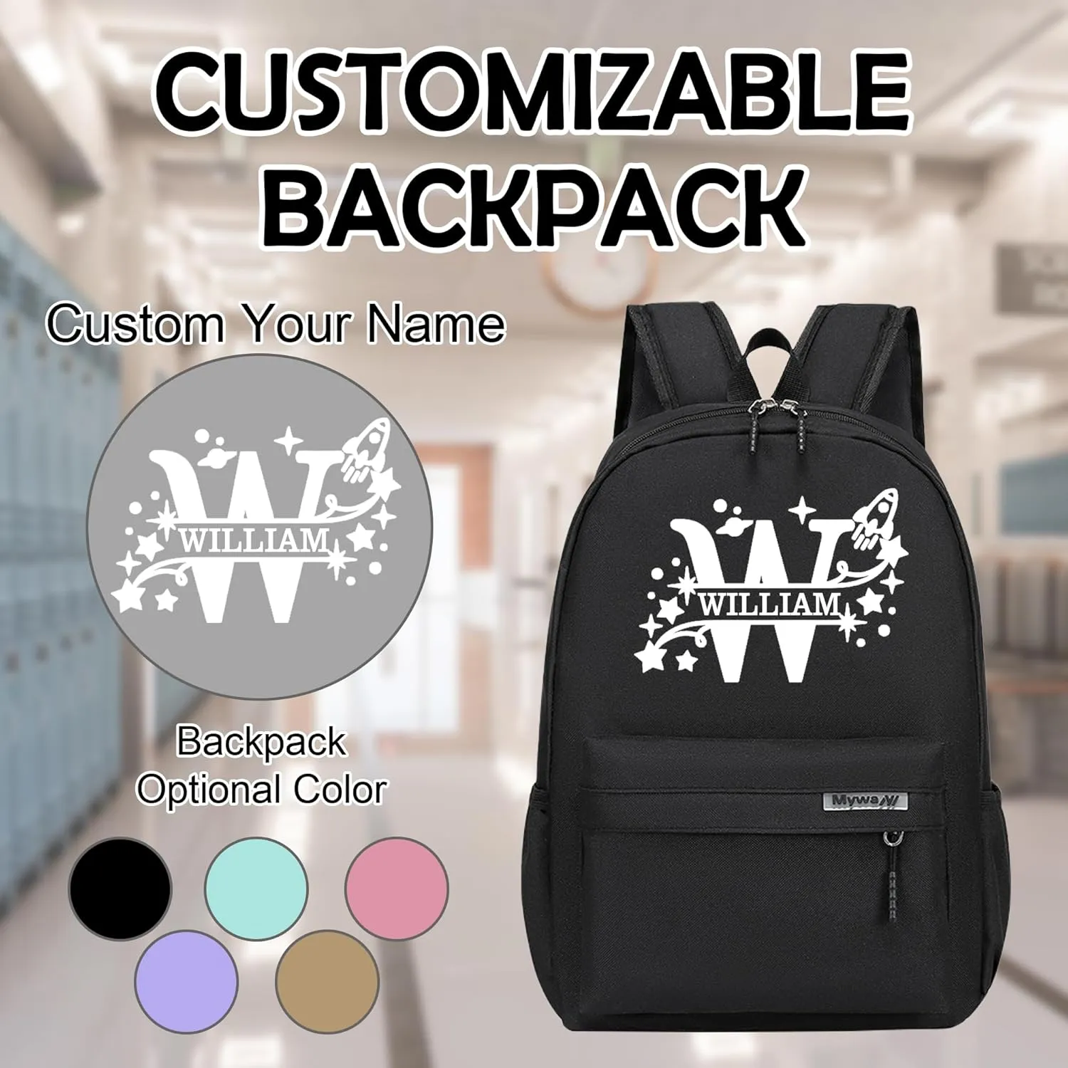 Custom Backpack for Girls Boys with Name Design, Personalized Backpack Lightweight for Camping Travel, Back To School Shoulder Bookbags Customizable for Kid Child