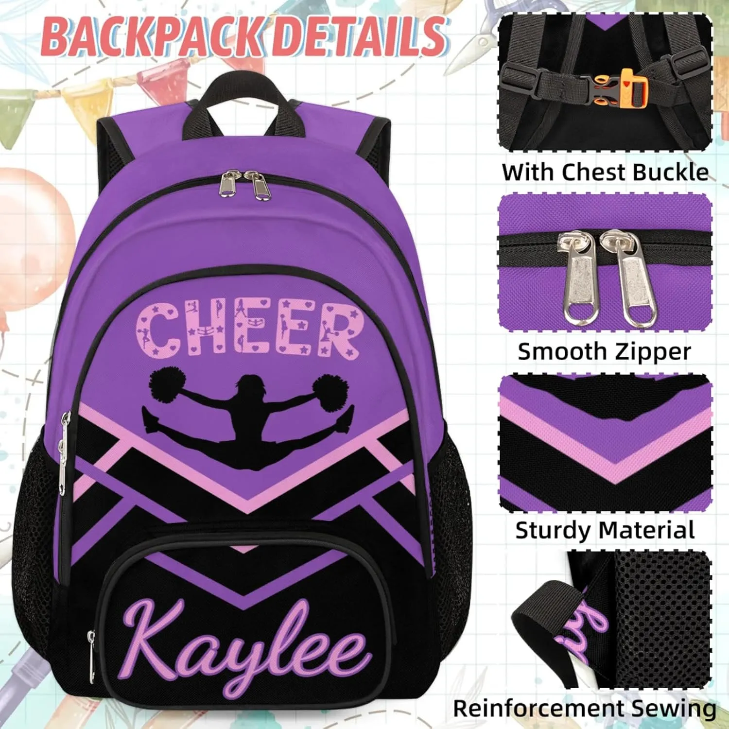 Custom Cheer Backpack Personalized Cheerleader Shoulder Bag Backpacks Daypack for Women Travel Gifts Magenta Pink