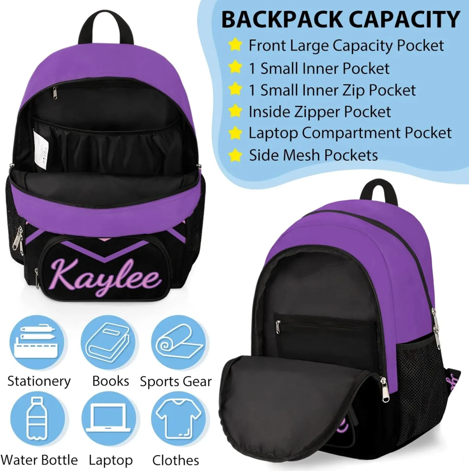 Custom Cheer Backpack Personalized Cheerleader Shoulder Bag Backpacks Daypack for Women Travel Gifts Magenta Pink