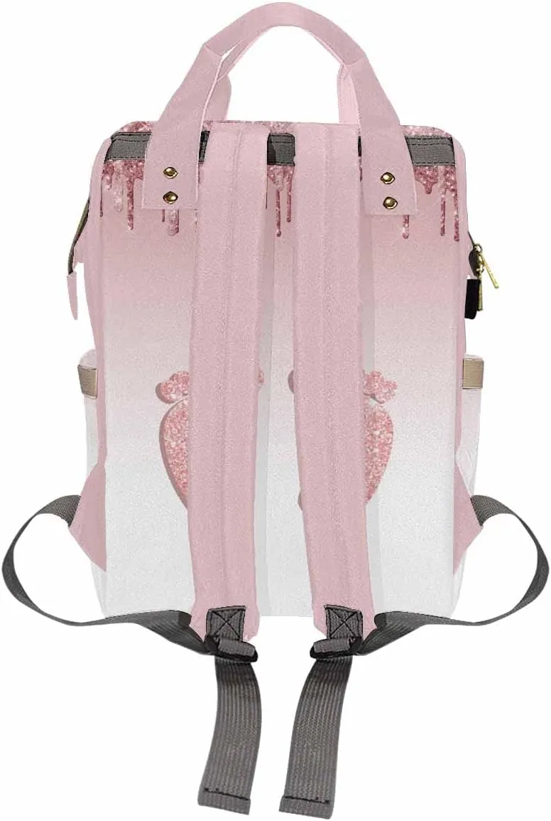 Custom Diaper Bag Backpack Personalized Glitter Drips Rose Gold Feet Backpack with Text Bag Nursing Bags Fashion Shoulders Bag Casual Daypack Travel Multipurpose Bag for Men Women