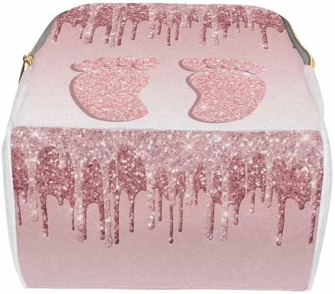 Custom Diaper Bag Backpack Personalized Glitter Drips Rose Gold Feet Backpack with Text Bag Nursing Bags Fashion Shoulders Bag Casual Daypack Travel Multipurpose Bag for Men Women
