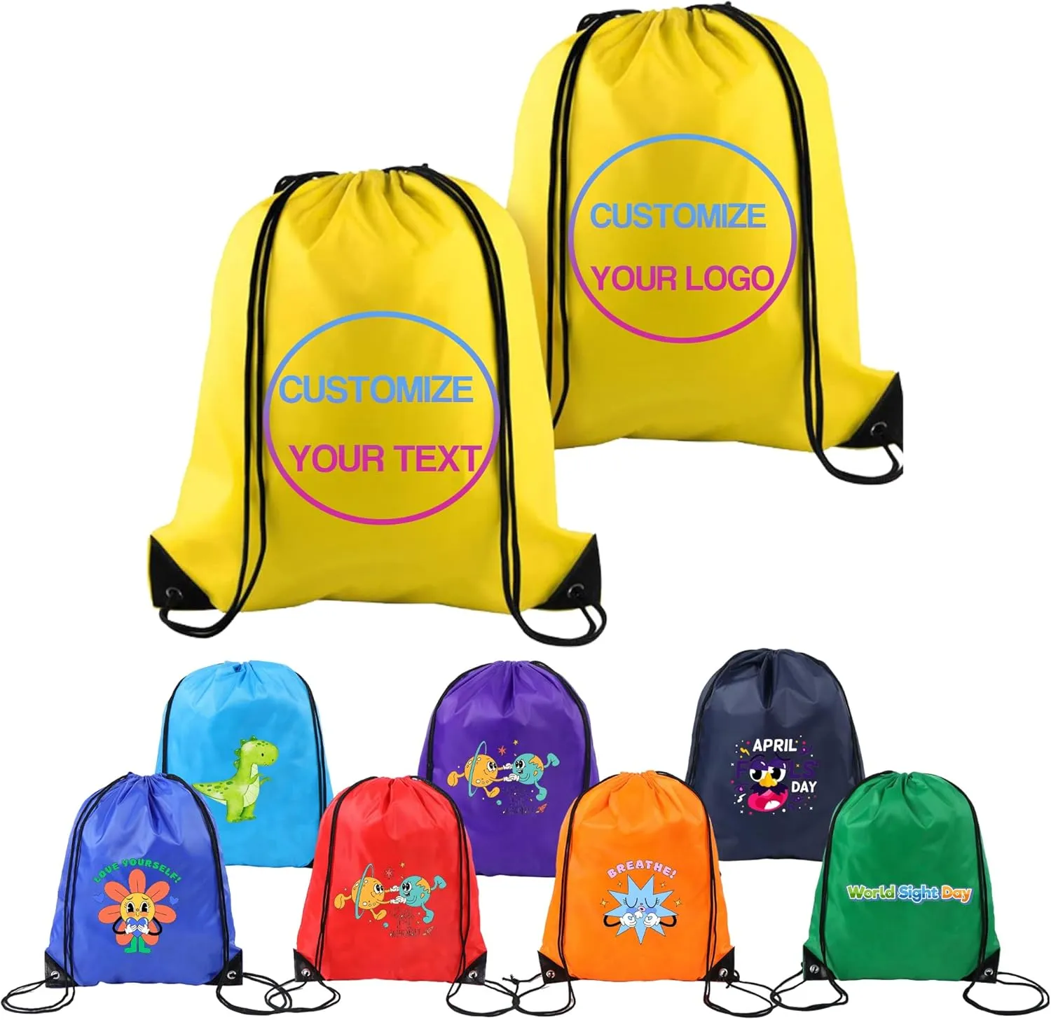 Custom Drawstring Backpacks bags 10/50/1000pcs Personalized with Name/Picture/Text/Logo Customize Nylon Bag for Travelling, Gym and for Everyday Use