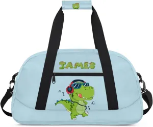 Custom Duffel Bag for Kids Small Sports Gym Bag for Boys Overnight Bag Kids Travel Luggage Bag Music Dinosaur Blue Sports Bag