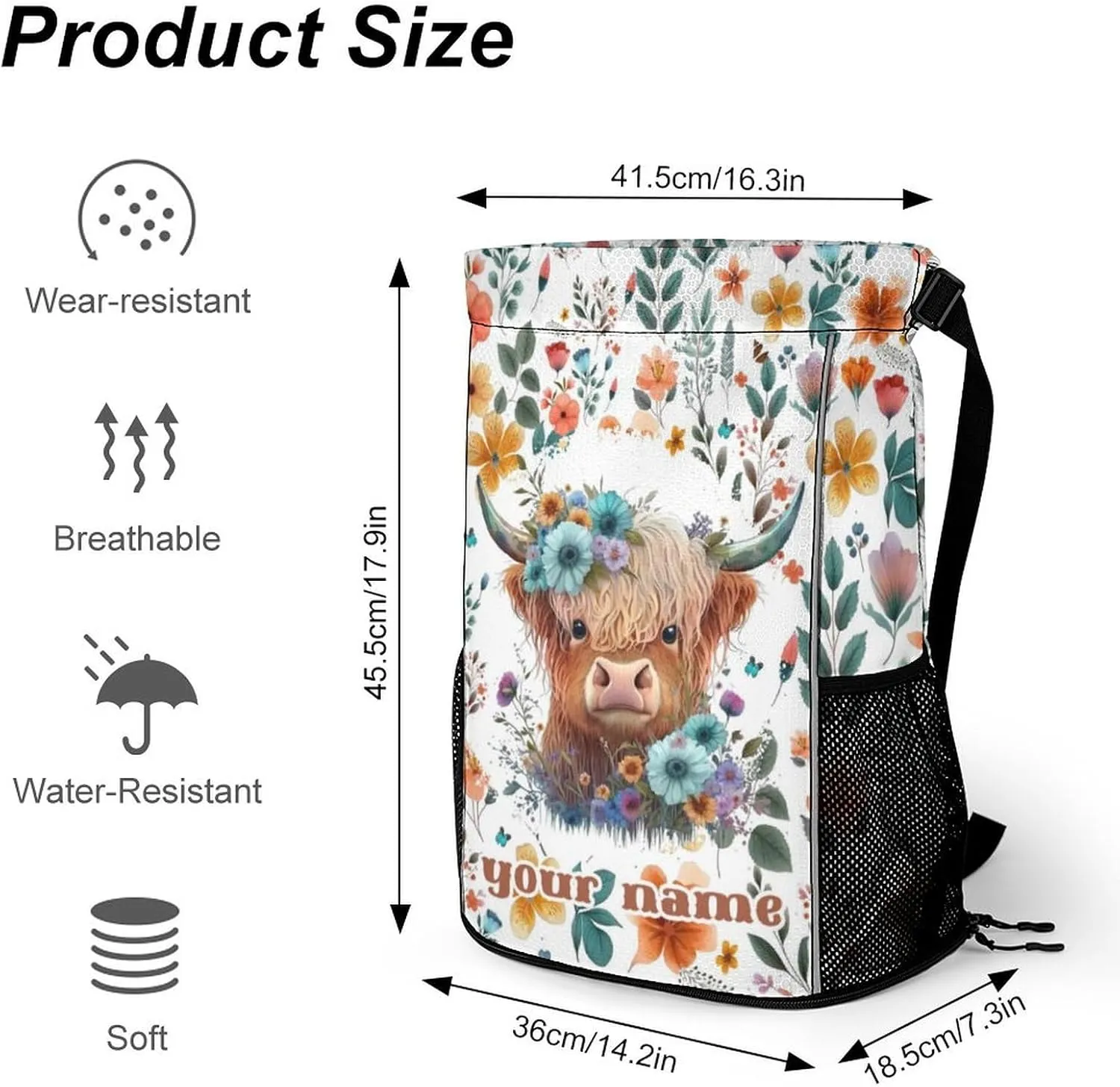 Custom Highland Cow Drawstring Backpack - Cute Cinch Sack, String Backpacks with Pocket for Kids Women Men Boys Girls for Gym Outdoor Sports Travel Athletic Drawstring Bag - Lightweight/Foldable
