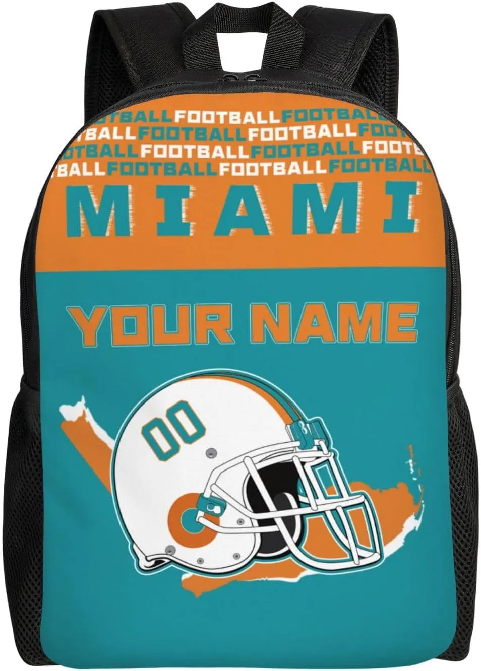 Custom Miami Backpack Personalized Name Number 17 Inch Large Capacity Laptop Bag Travel Daypack for Men Women Boys Gifts