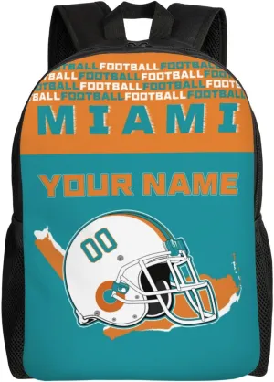 Custom Miami Backpack Personalized Name Number 17 Inch Large Capacity Laptop Bag Travel Daypack for Men Women Boys Gifts