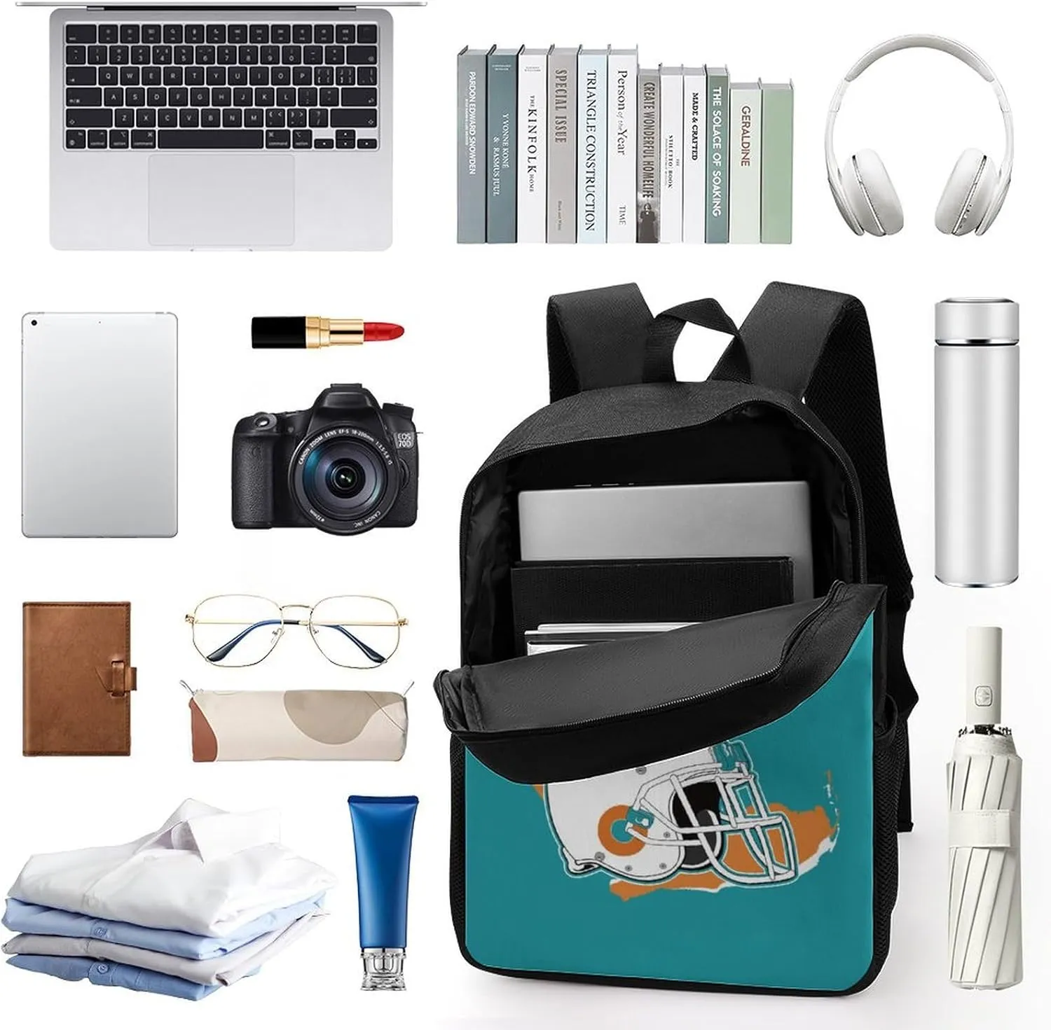 Custom Miami Backpack Personalized Name Number 17 Inch Large Capacity Laptop Bag Travel Daypack for Men Women Boys Gifts