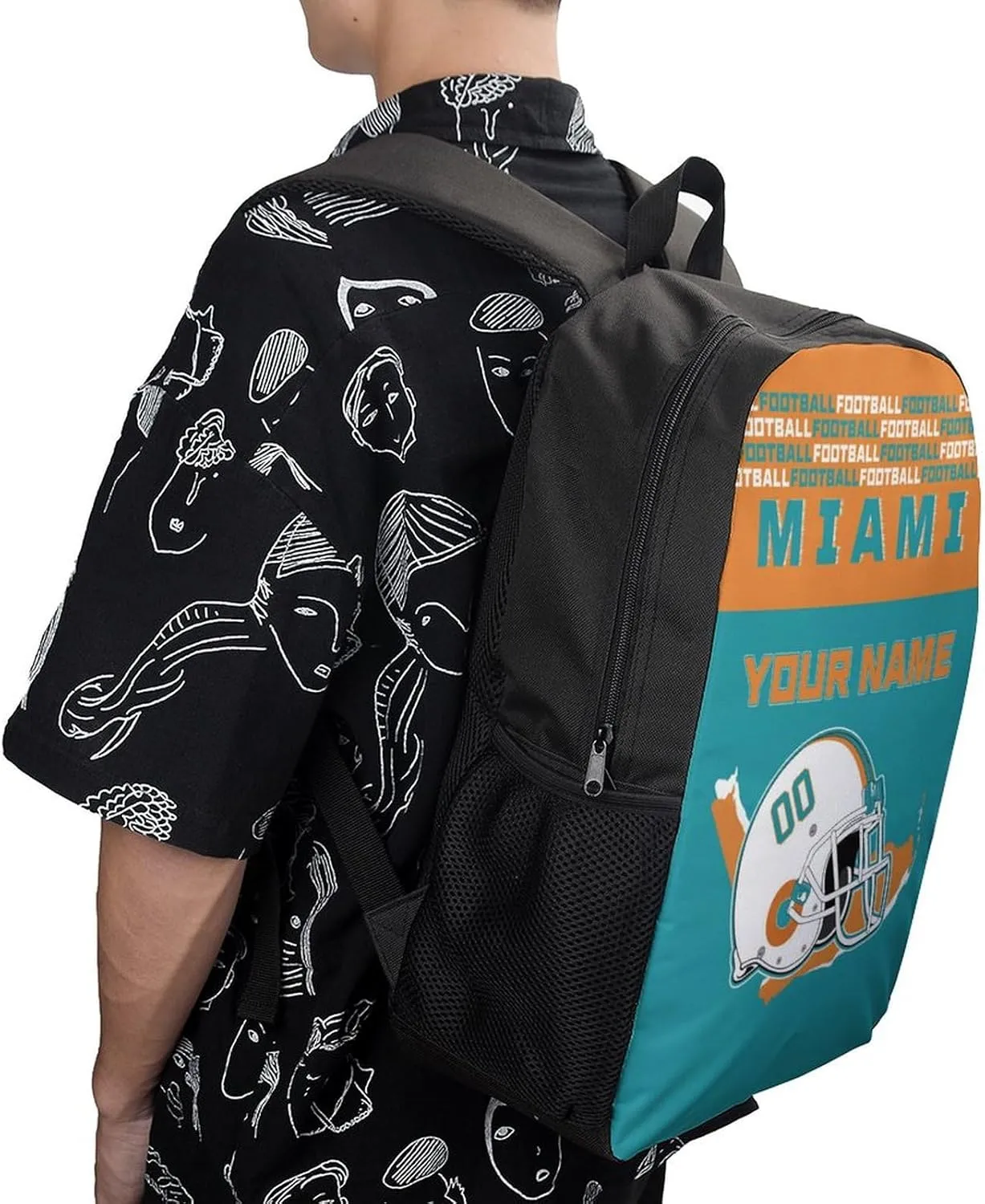 Custom Miami Backpack Personalized Name Number 17 Inch Large Capacity Laptop Bag Travel Daypack for Men Women Boys Gifts