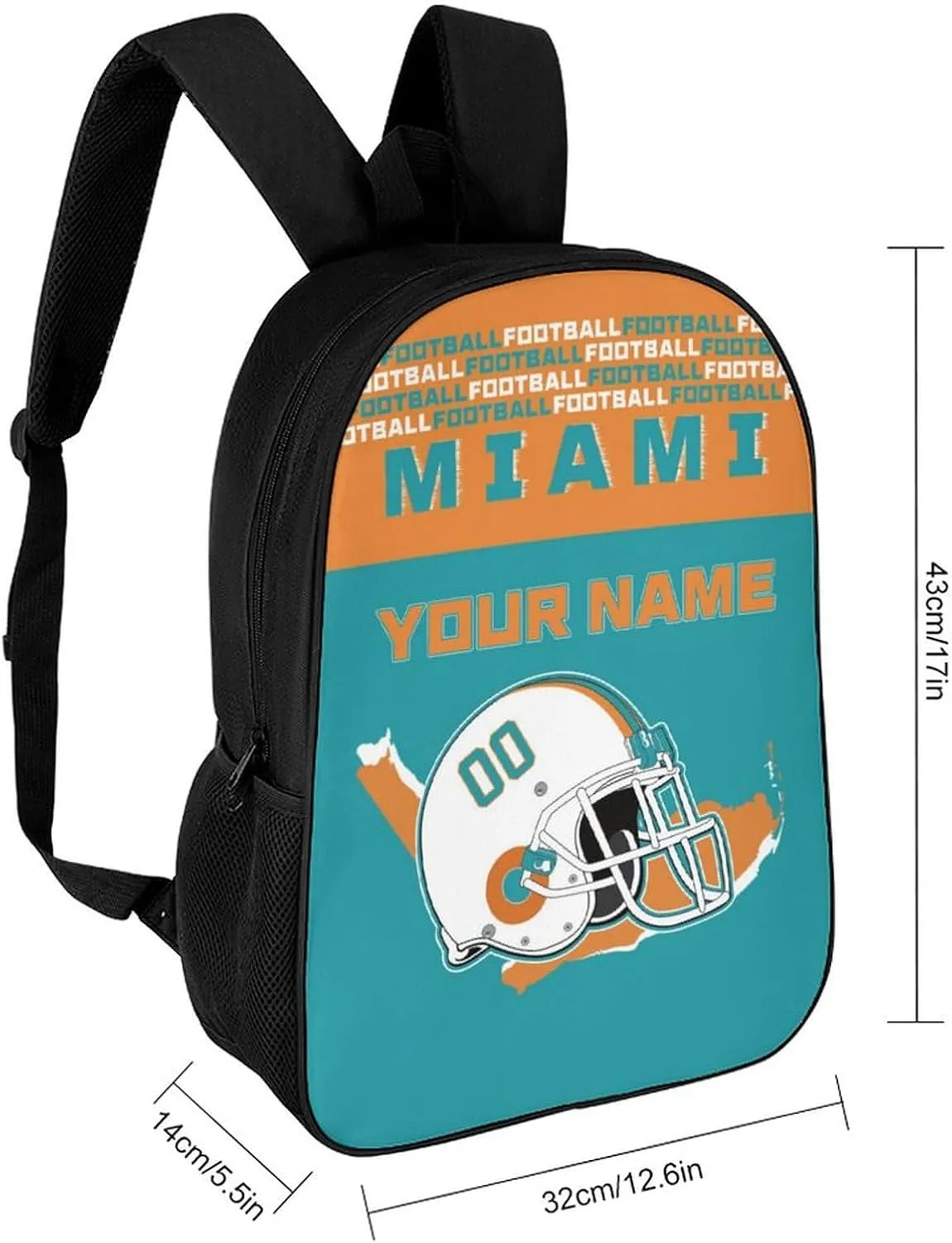 Custom Miami Backpack Personalized Name Number 17 Inch Large Capacity Laptop Bag Travel Daypack for Men Women Boys Gifts