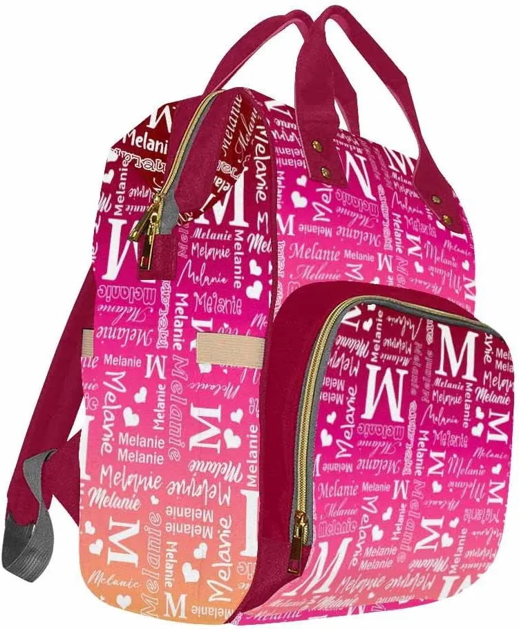 Custom Name Diaper Backpack - Personalized Purple Red Gradient Signature Laptop Backpack With Monogram - Nursing Shoulders Bag, Casual Daypack Travel for Women