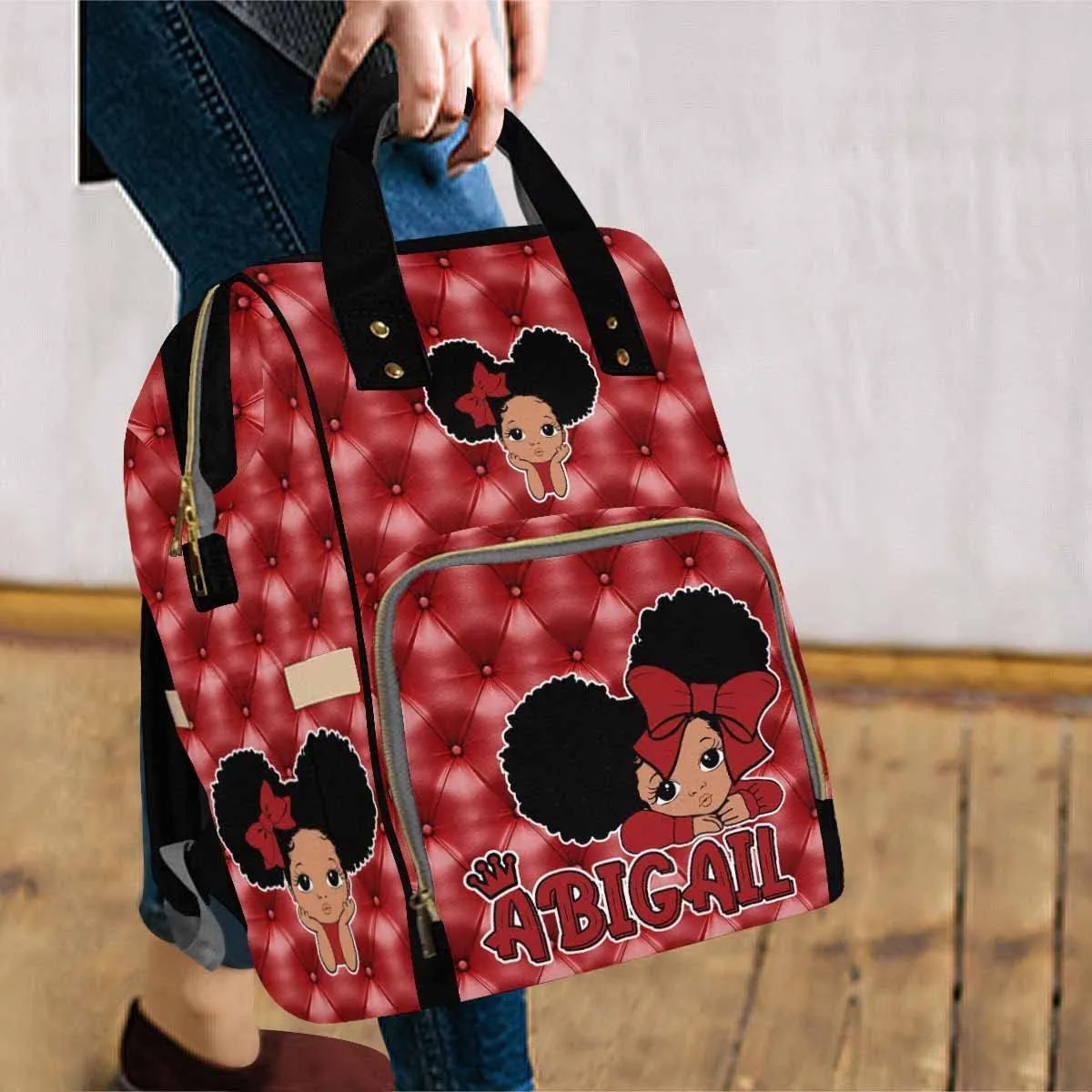 Custom Name Diaper Bag Customized Red Princess Nappy Bags Personalized Nursing Bags with Name Backpack Shoulders Bag Casual Daypack Travel Bag for Women