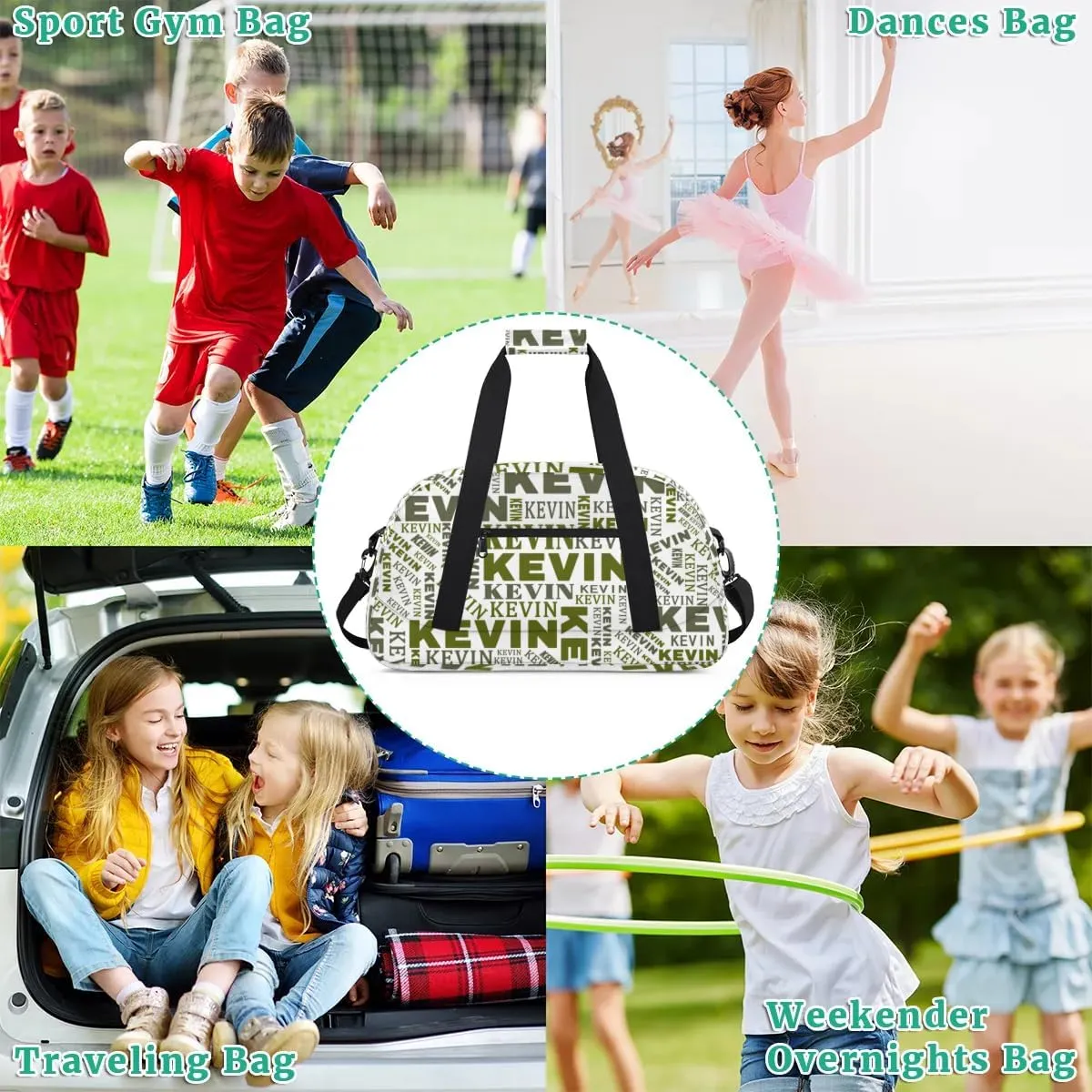 Custom Name Kids Gym Bag - Sport Duffel Bag for Boys - Personalized Dance Duffel Bags for Girls - Customize Travel Overnight Weekender Bag Carry on Tote for Airplane Swim, Camouflage