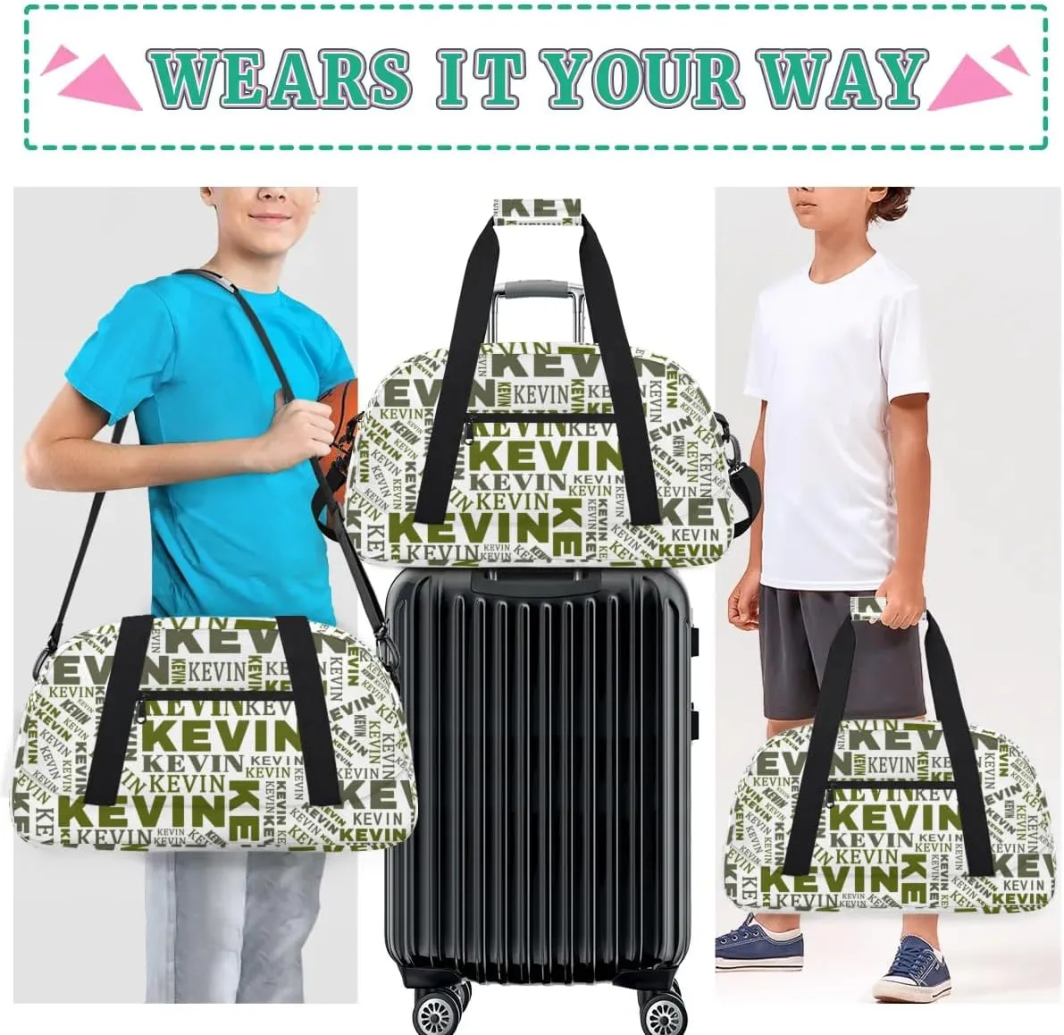Custom Name Kids Gym Bag - Sport Duffel Bag for Boys - Personalized Dance Duffel Bags for Girls - Customize Travel Overnight Weekender Bag Carry on Tote for Airplane Swim, Camouflage
