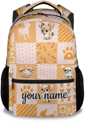 Custom School Backpack for Kids, 17 Inch Yellow Chihuahua Backpacks for Girls, Cute Portable Bookbag for Middle High School