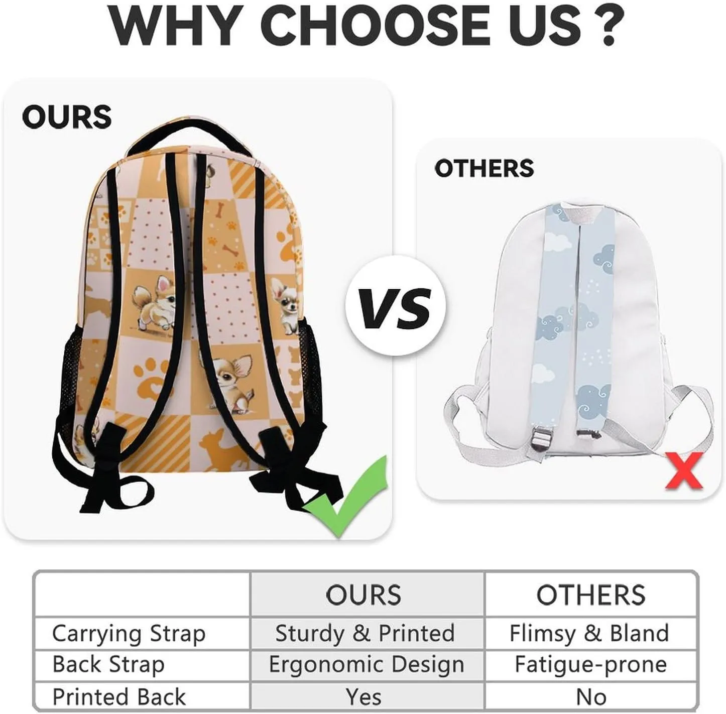 Custom School Backpack for Kids, 17 Inch Yellow Chihuahua Backpacks for Girls, Cute Portable Bookbag for Middle High School