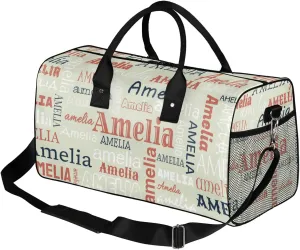 Custom Sports Duffel Bag with Name Personalized Gymnastics Bag for Women Men Dance Ballet Bag Travel Duffels Lightweight 17.4in, Beige