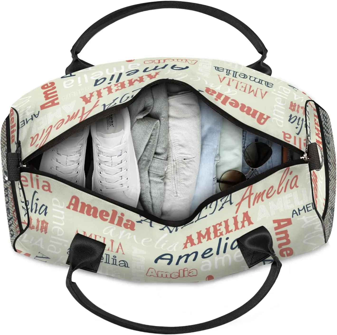 Custom Sports Duffel Bag with Name Personalized Gymnastics Bag for Women Men Dance Ballet Bag Travel Duffels Lightweight 17.4in, Beige