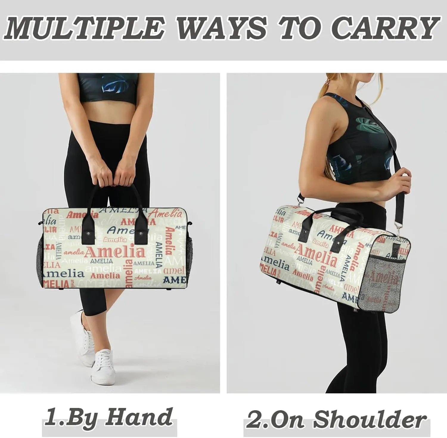 Custom Sports Duffel Bag with Name Personalized Gymnastics Bag for Women Men Dance Ballet Bag Travel Duffels Lightweight 17.4in, Beige
