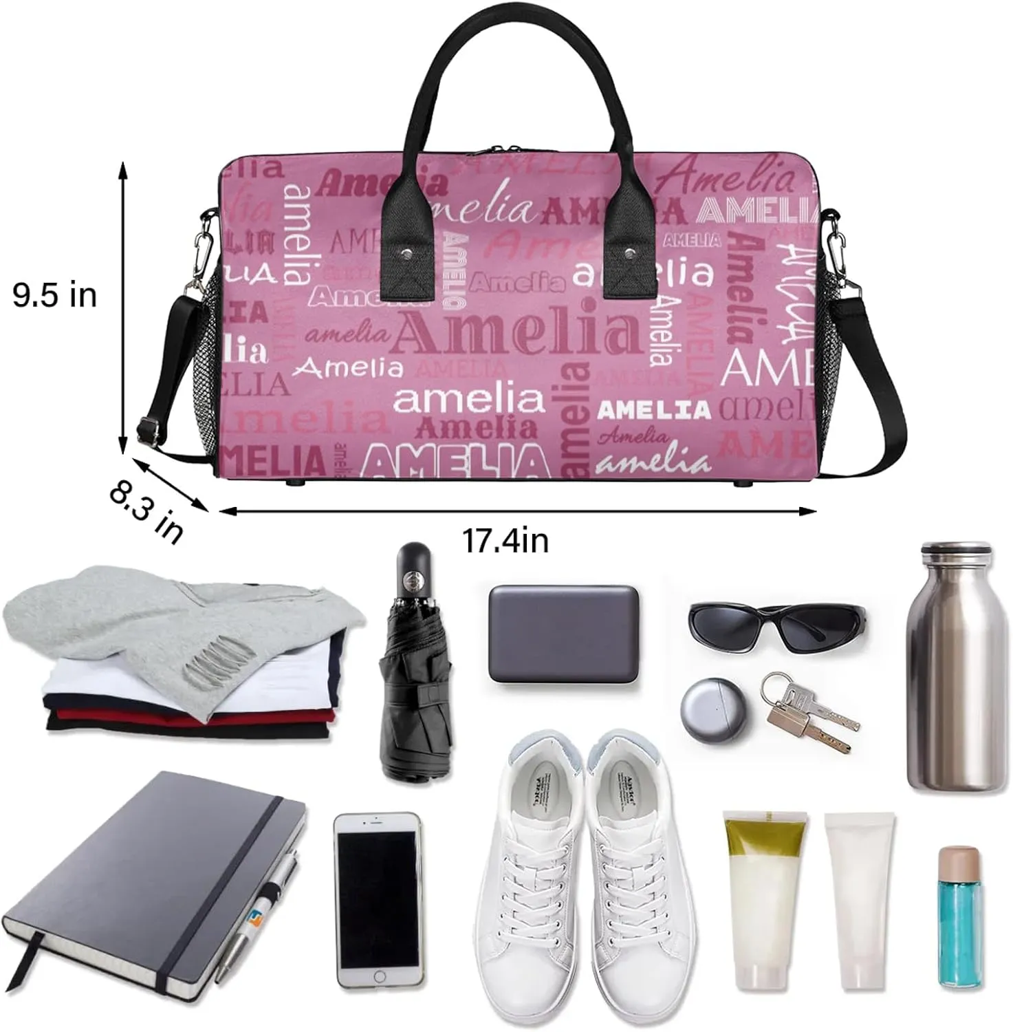 Custom Sports Duffel Bag with Name Personalized Gymnastics Bag for Women Men Dance Ballet Bag Travel Duffels Lightweight 17.4in, Berry