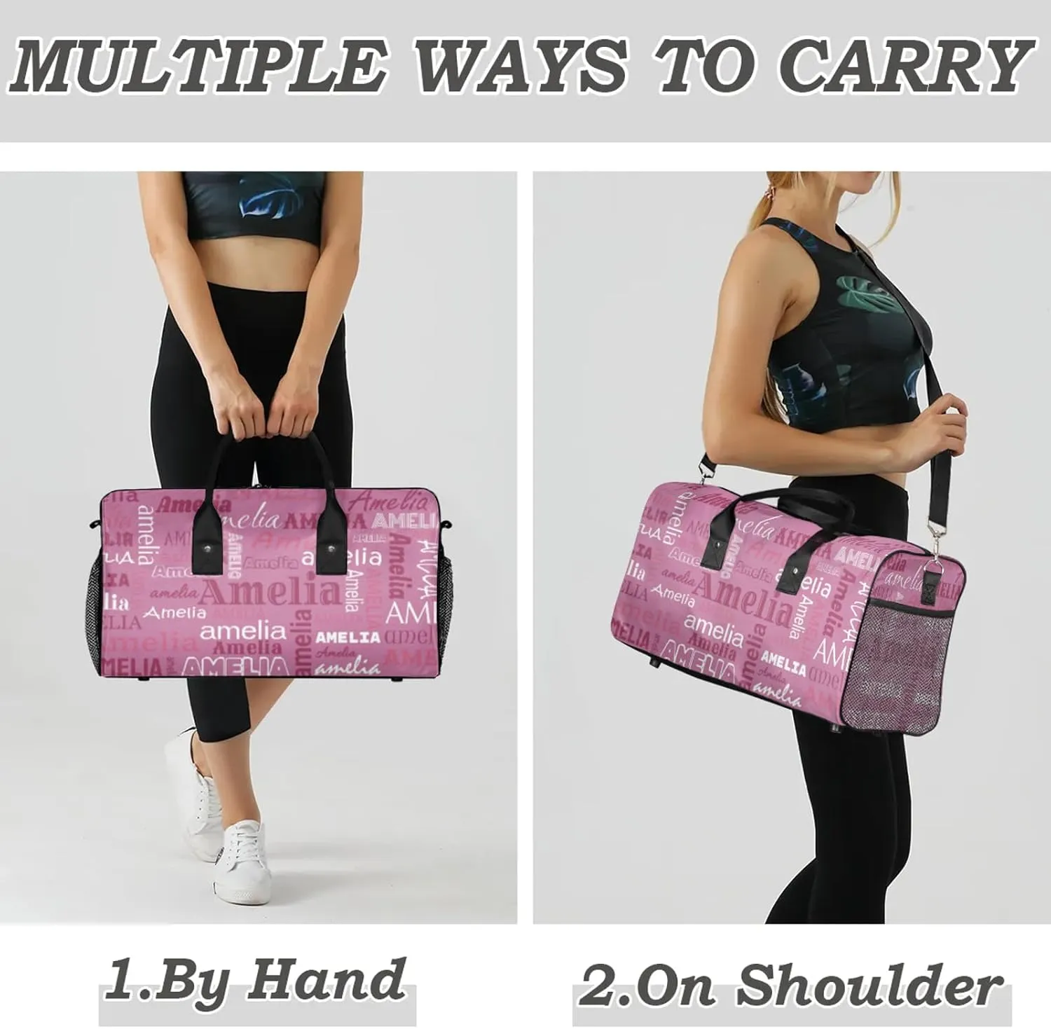 Custom Sports Duffel Bag with Name Personalized Gymnastics Bag for Women Men Dance Ballet Bag Travel Duffels Lightweight 17.4in, Berry