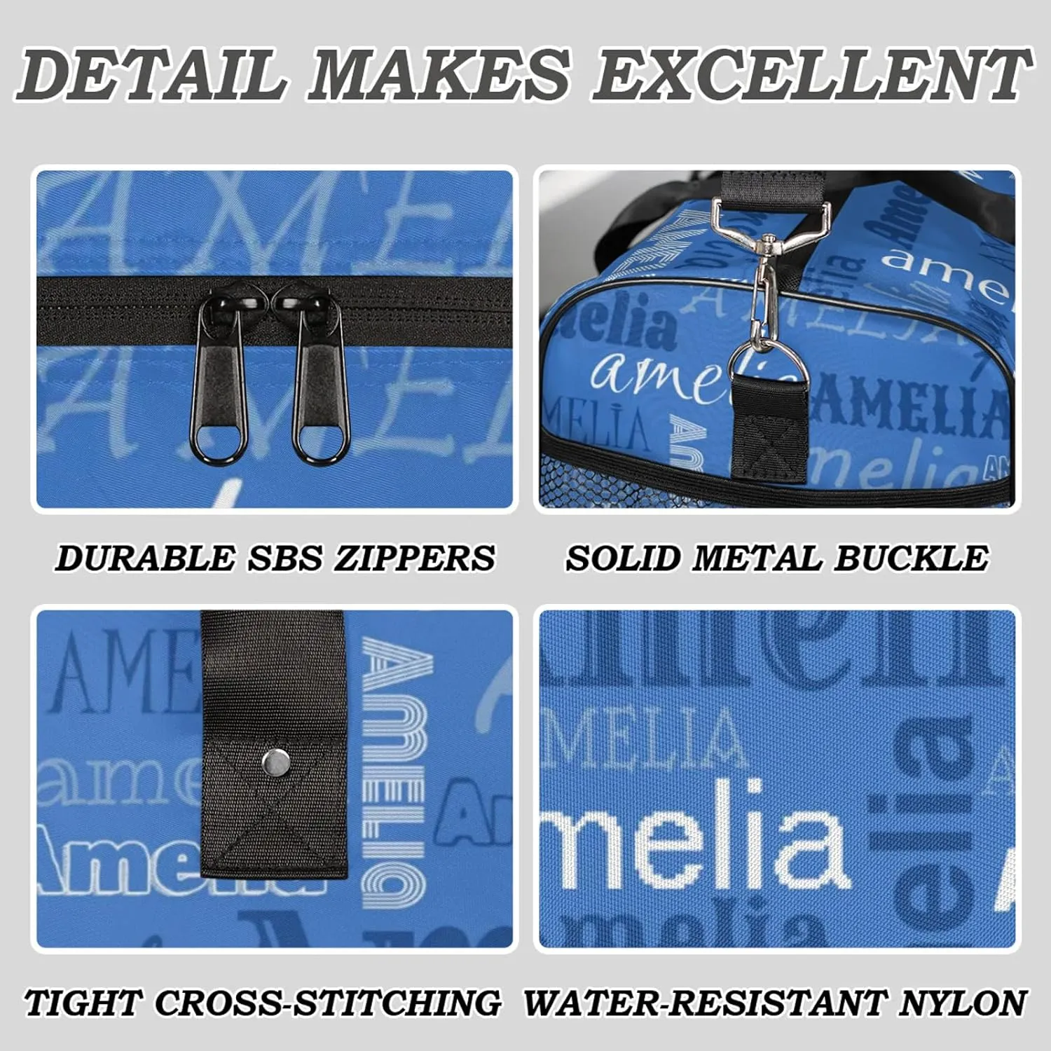Custom Sports Duffel Bag with Name Personalized Gymnastics Bag for Women Men Dance Ballet Bag Travel Duffels Lightweight 17.4in, Blue