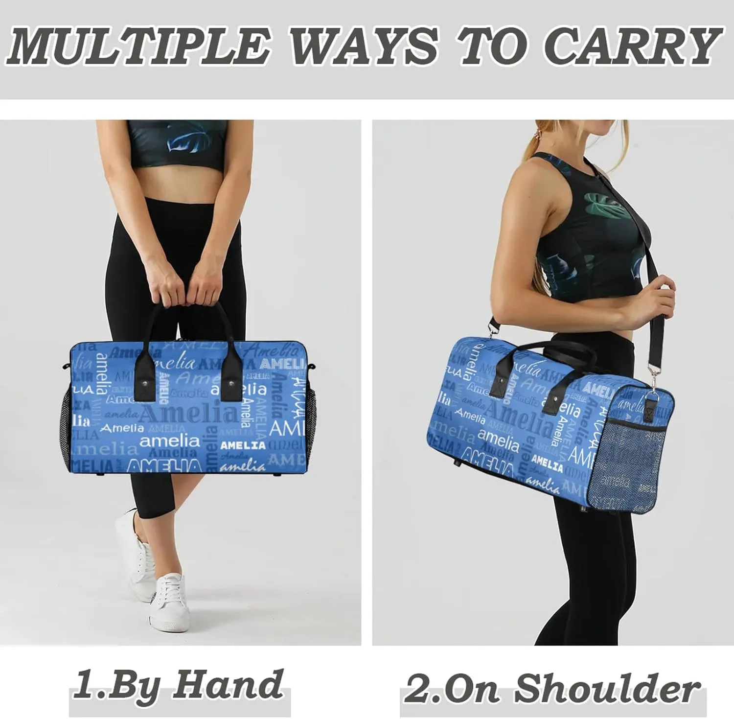 Custom Sports Duffel Bag with Name Personalized Gymnastics Bag for Women Men Dance Ballet Bag Travel Duffels Lightweight 17.4in, Blue