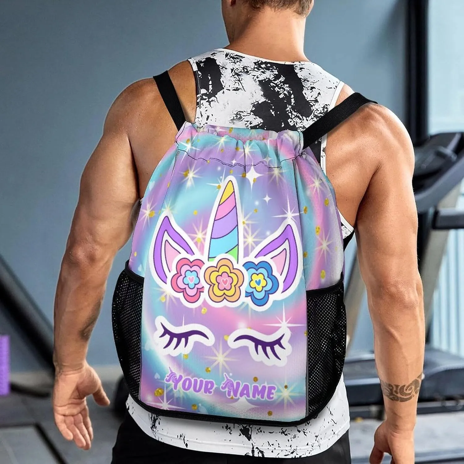 Custom Unicorn Drawstring Backpack - Cute Cinch Sack, String Backpacks with Pocket for Kids Women Men Boys Girls for Gym Outdoor Sports Travel Athletic Drawstring Bag - Lightweight/Foldable