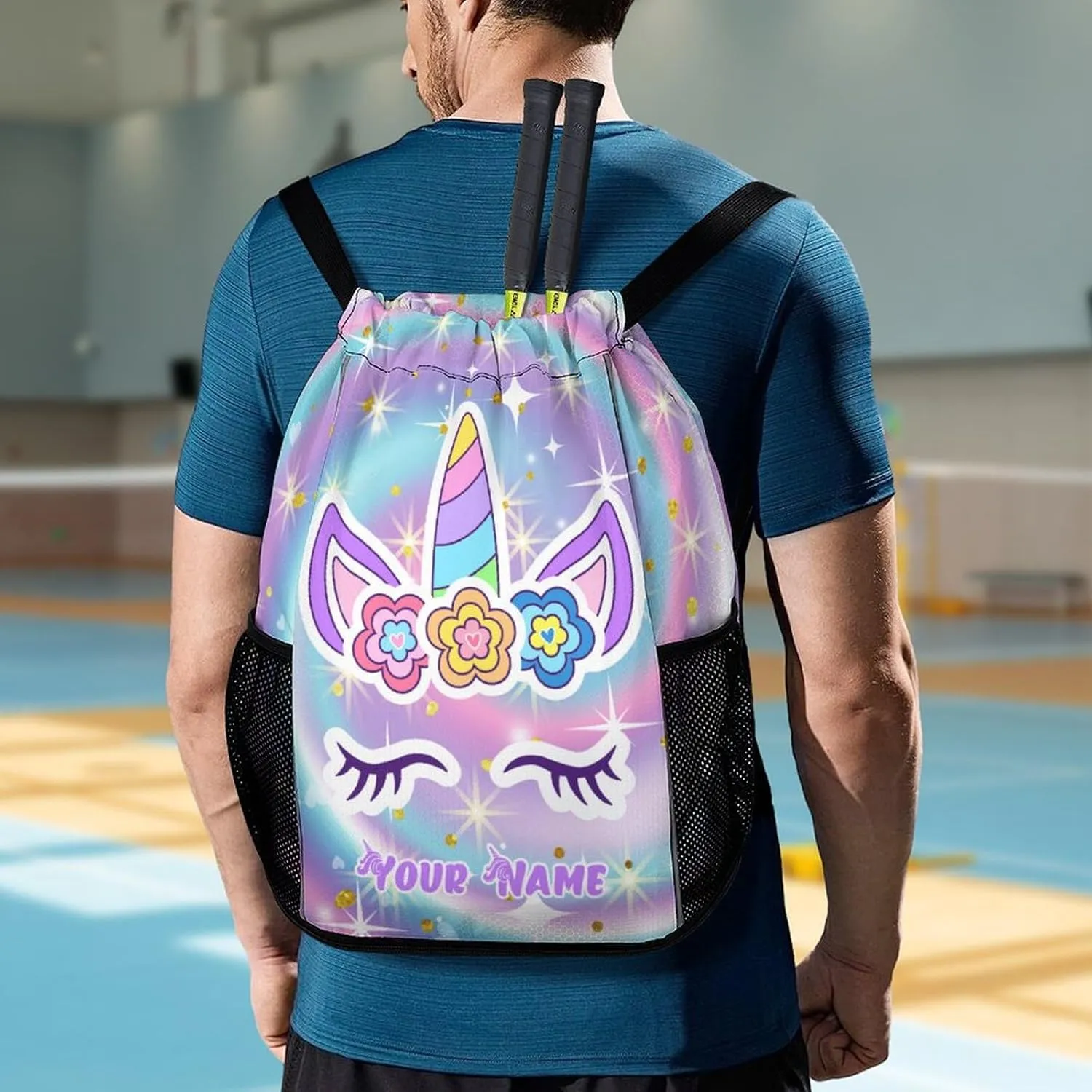 Custom Unicorn Drawstring Backpack - Cute Cinch Sack, String Backpacks with Pocket for Kids Women Men Boys Girls for Gym Outdoor Sports Travel Athletic Drawstring Bag - Lightweight/Foldable
