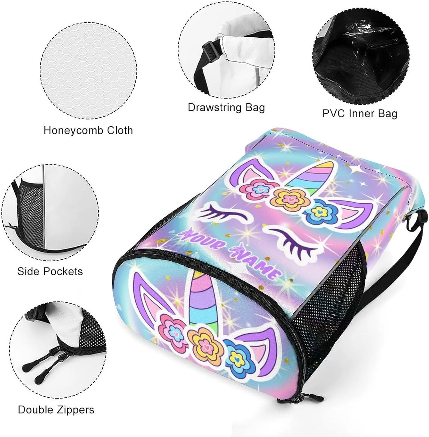Custom Unicorn Drawstring Backpack - Cute Cinch Sack, String Backpacks with Pocket for Kids Women Men Boys Girls for Gym Outdoor Sports Travel Athletic Drawstring Bag - Lightweight/Foldable