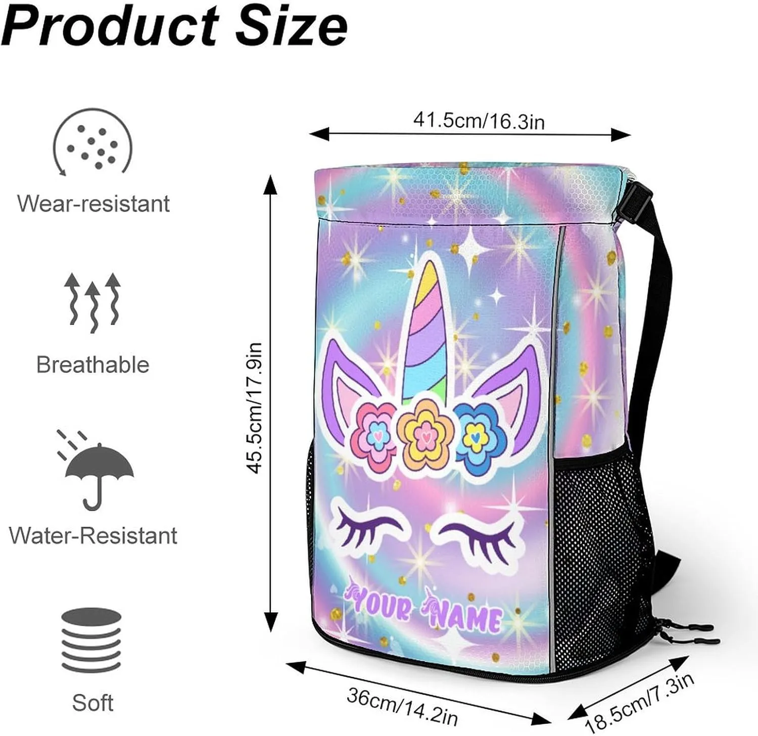 Custom Unicorn Drawstring Backpack - Cute Cinch Sack, String Backpacks with Pocket for Kids Women Men Boys Girls for Gym Outdoor Sports Travel Athletic Drawstring Bag - Lightweight/Foldable
