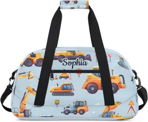 Customized Duffel Bag for Travel Sports Bag for Kids Gym Bag Small Sports Tote As Gifts for Girls and Boys Engineering Vehicle