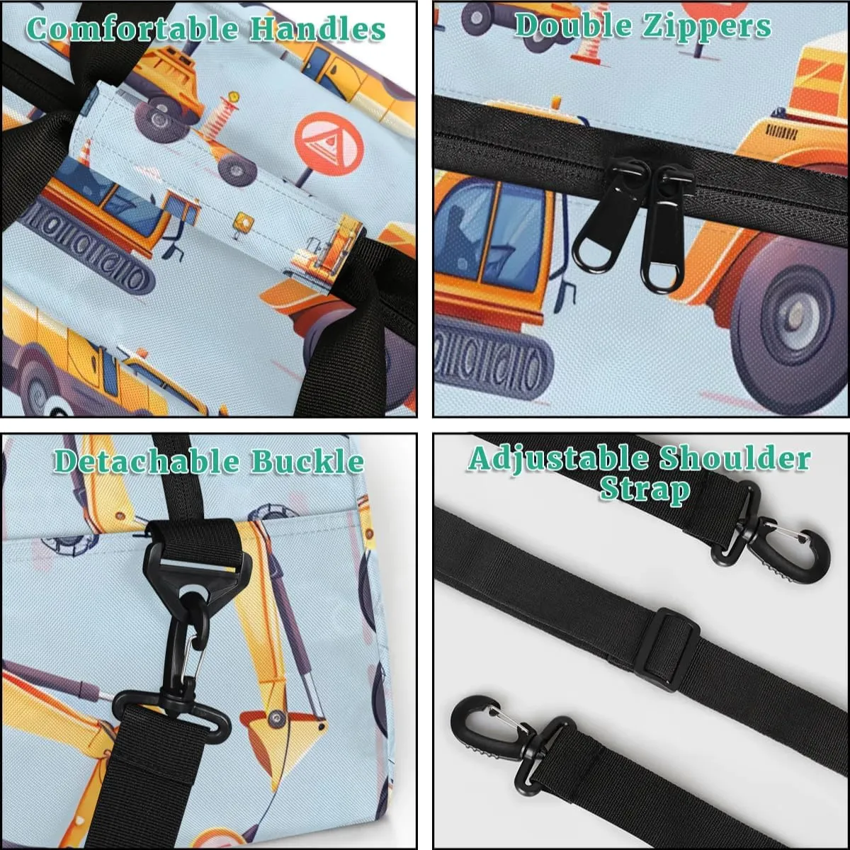 Customized Duffel Bag for Travel Sports Bag for Kids Gym Bag Small Sports Tote As Gifts for Girls and Boys Engineering Vehicle