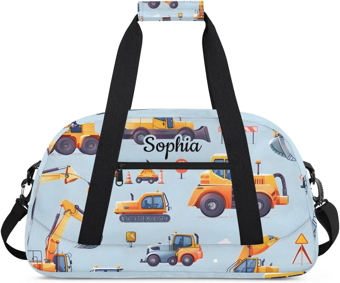 Customized Duffel Bag for Travel Sports Bag for Kids Gym Bag Small Sports Tote As Gifts for Girls and Boys Engineering Vehicle
