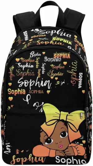 Customized Name Backpack for Girls, Personalized Gradient Yellow Bow Tie Shoulders Bag Knapsack Backpack Custom School Bag for Daughter Granddaughter Birthday