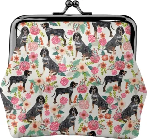 Cute Bluetick Coonhound Dog Puppy Lovers Print Coin Purses For Women Pu Leather Vintage Buckle Coin Kiss-Lock Change Purse Card Holder Pouch Wallets Makeup Bags Flowers Florals Handbag Birthday Gifts