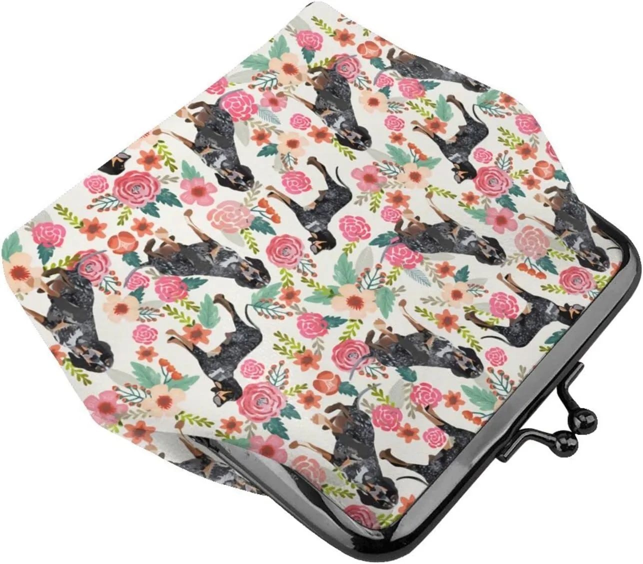 Cute Bluetick Coonhound Dog Puppy Lovers Print Coin Purses For Women Pu Leather Vintage Buckle Coin Kiss-Lock Change Purse Card Holder Pouch Wallets Makeup Bags Flowers Florals Handbag Birthday Gifts