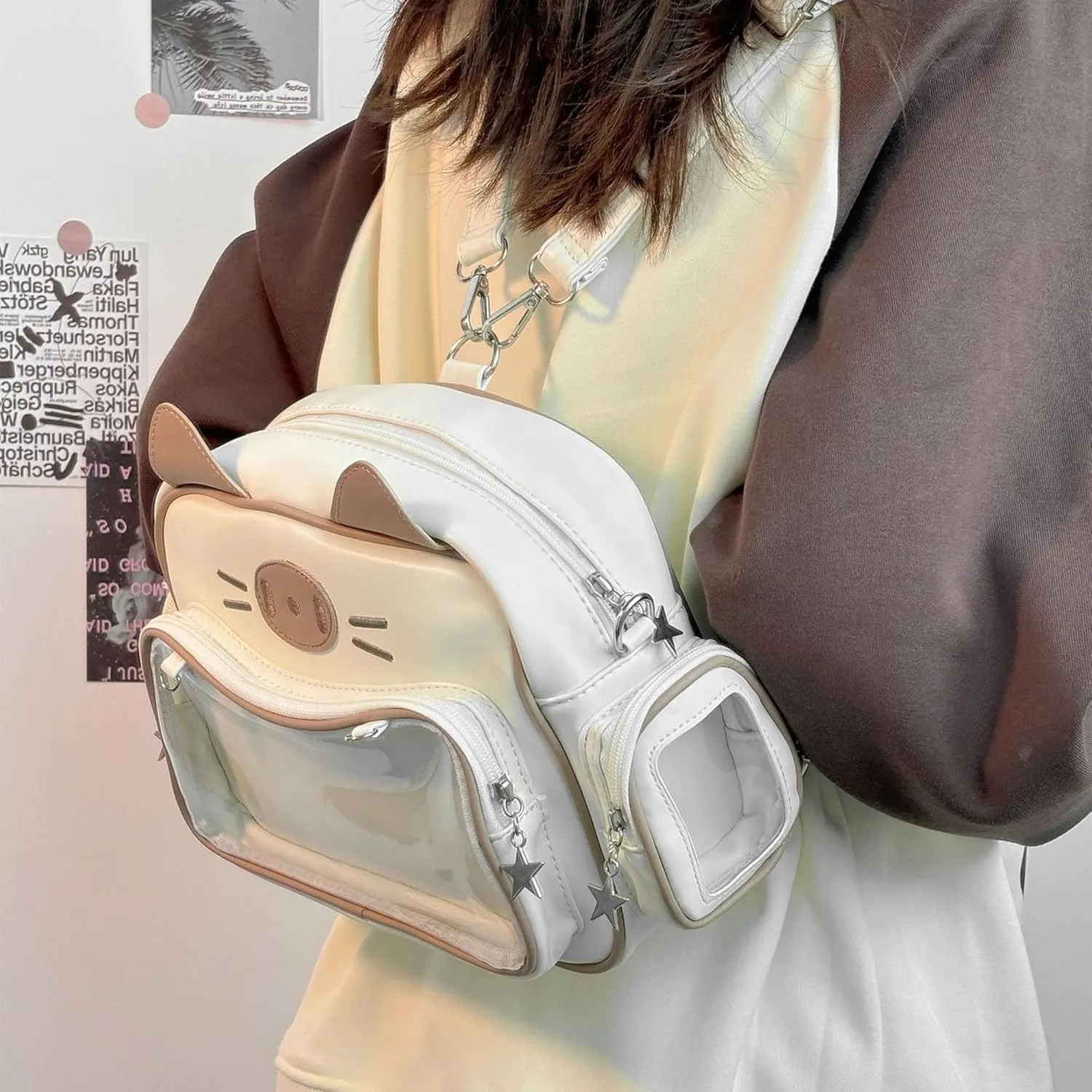 Cute Cat ita bag ita backpack crossbody bag for Y2K Aesthetic pin display with insert