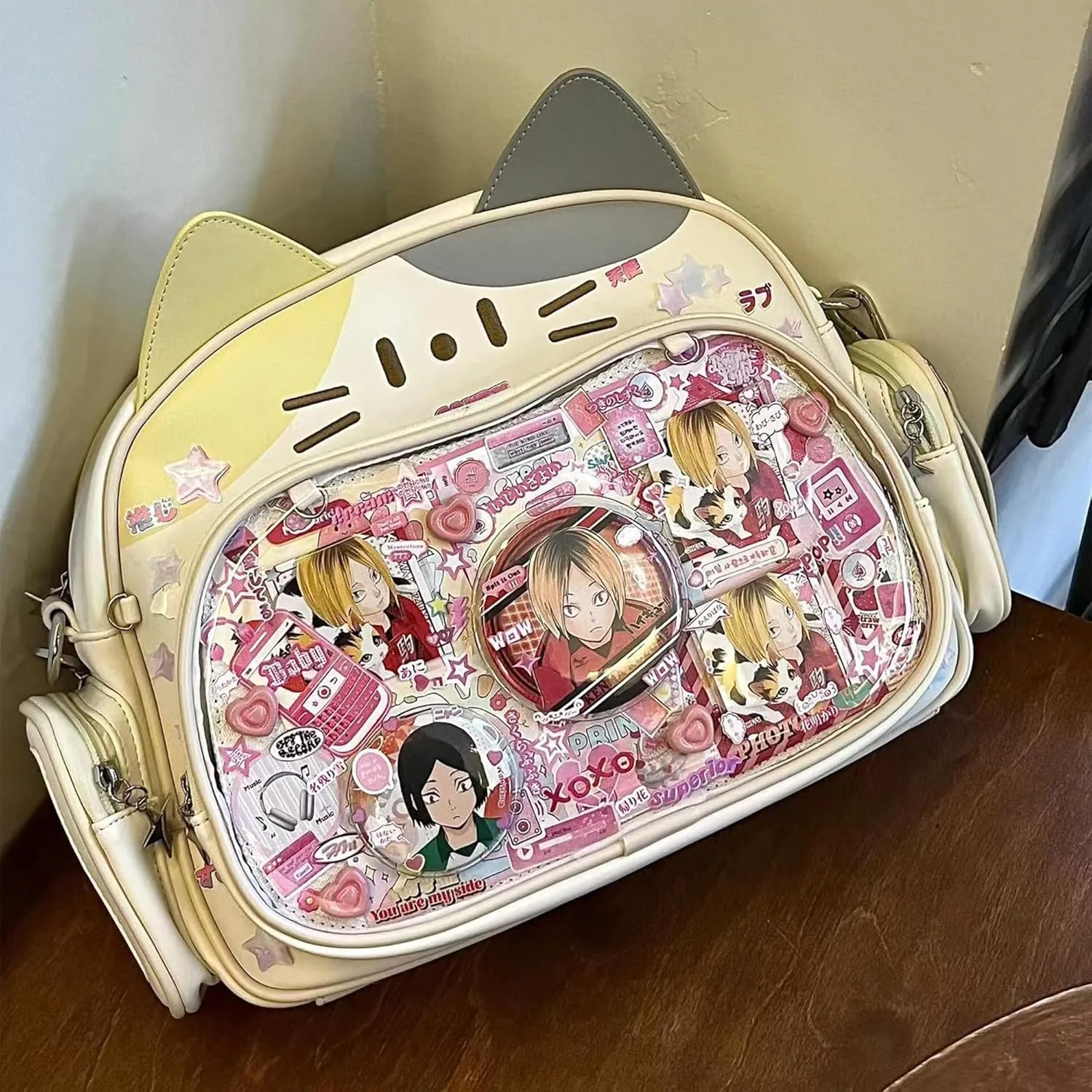 Cute Cat ita bag ita backpack crossbody bag for Y2K Aesthetic pin display with insert