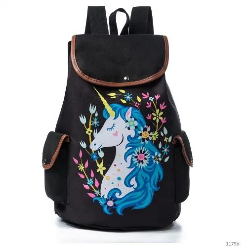 Cute Cats Print Canvas Drawstring Backpacks For Girls