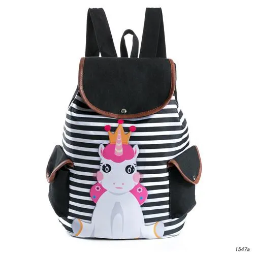 Cute Cats Print Canvas Drawstring Backpacks For Girls