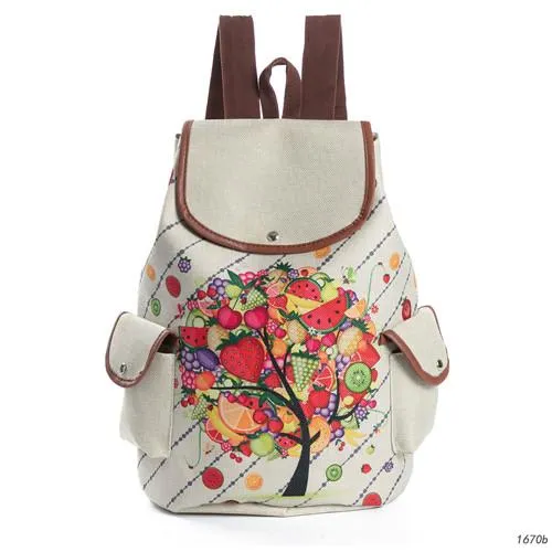 Cute Cats Print Canvas Drawstring Backpacks For Girls