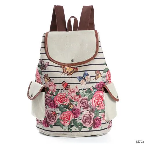 Cute Cats Print Canvas Drawstring Backpacks For Girls