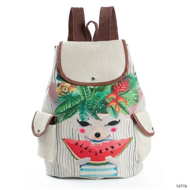 Cute Cats Print Canvas Drawstring Backpacks For Girls
