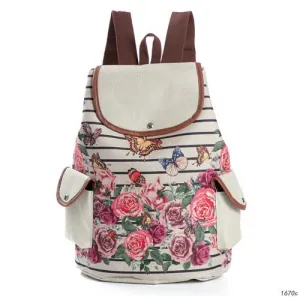 Cute Cats Print Canvas Drawstring Backpacks For Girls