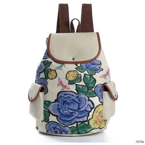 Cute Cats Print Canvas Drawstring Backpacks For Girls