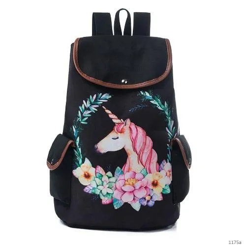 Cute Cats Print Canvas Drawstring Backpacks For Girls